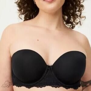Torrid Bombshell Everyday Strapless Bra Size 40F Black Lace Underwire Push Up